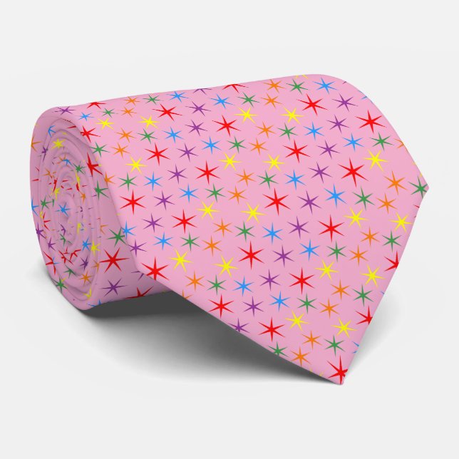 Cravate Motif arc-en-ciel mini étoiles  (Roulé)