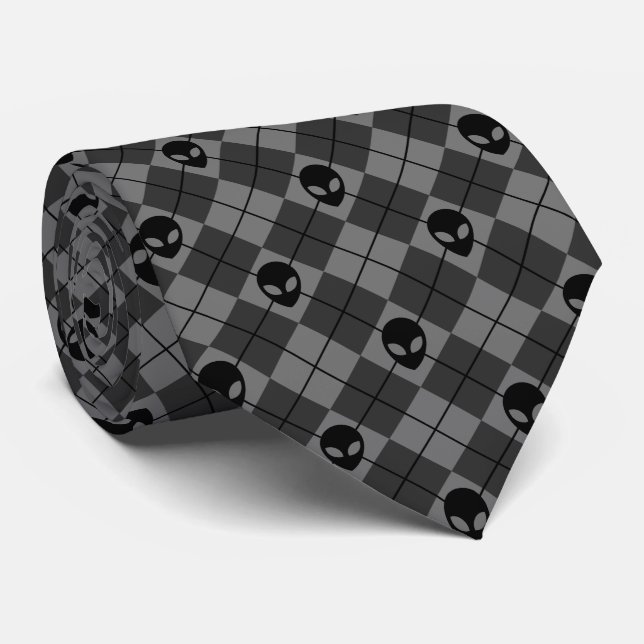 Cravate Motif Argyle Alien Noir et Gris (Roulé)