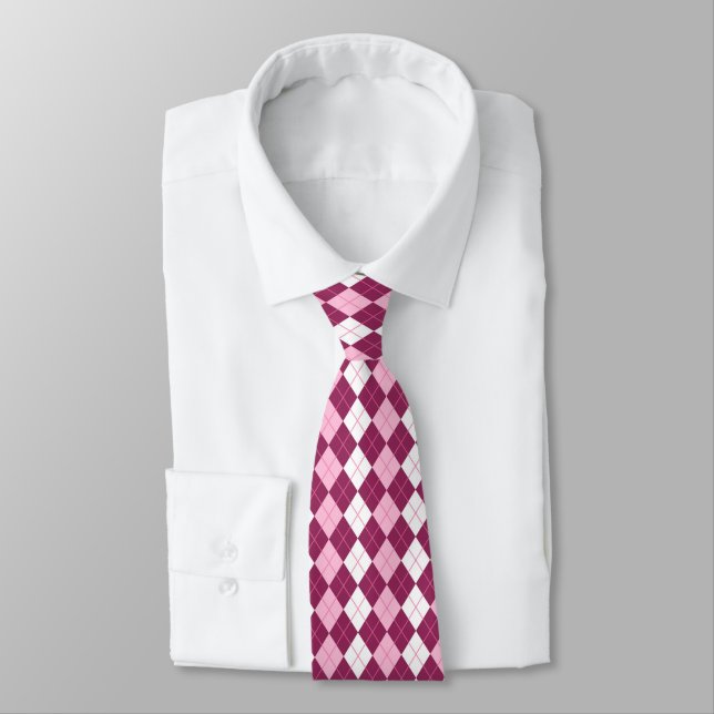 Cravate Motif Argyle Rose et Blanc Symétrique (Attaché)