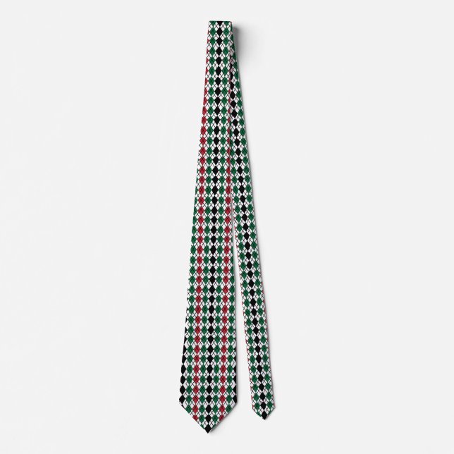 Cravate Motif Argyll Noir Vert Rouge  (Devant)