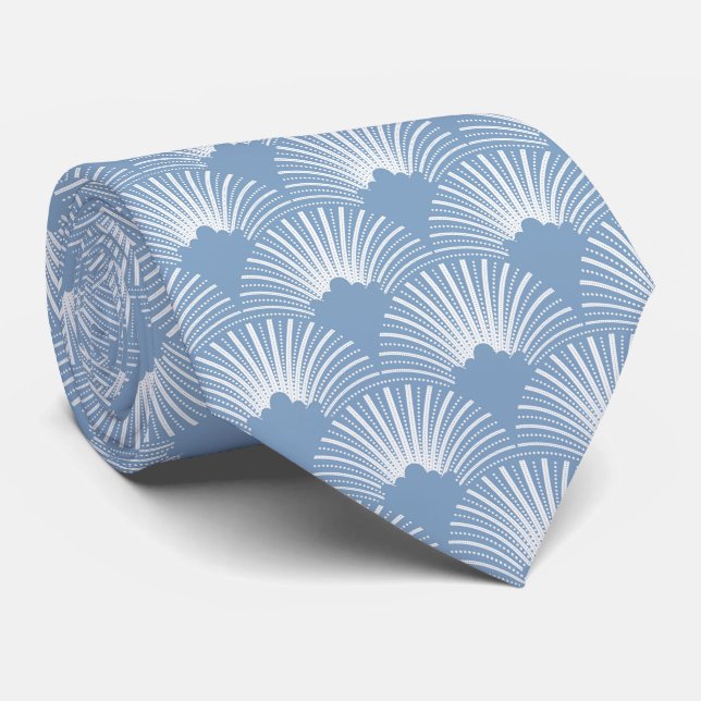 Cravate motif Art déco bleu et blanc (Roulé)