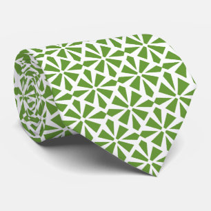Cravate Motif Art Déco II - Vert Avocat sur Fond Blanc