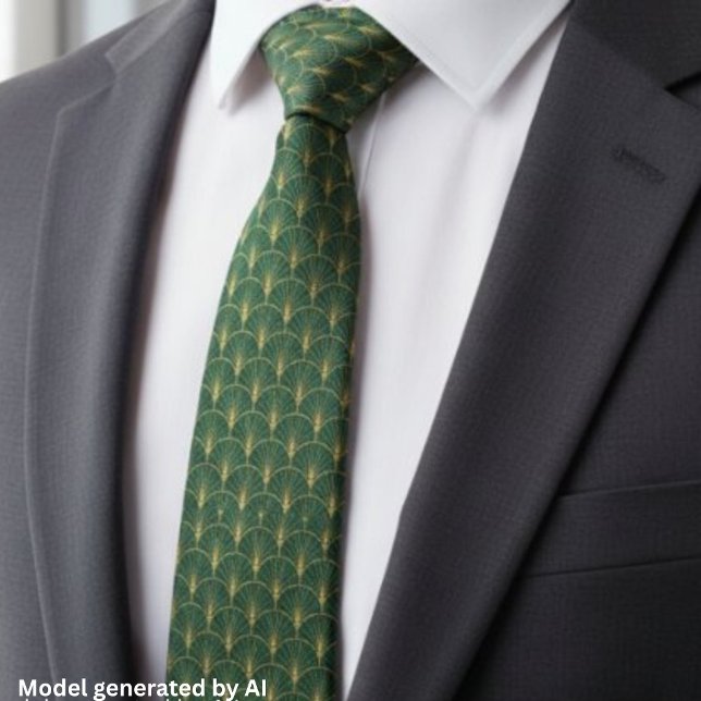 Cravate Motif Art Déco Vert Émeraude Or (Créateur téléchargé)
