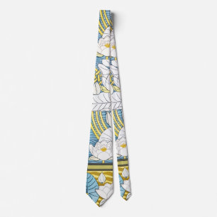 Cravate Motif Art Nouveau de nénuphar vert sauge