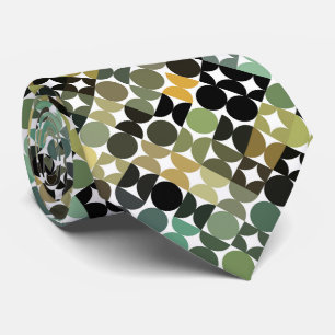 Cravate Motif artistique de cercles vert olive taupe beige