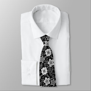 Cravate Motif artistique de fleurs blanches rétro chic cla