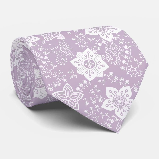 Cravate Motif artistique de fleurs blanches rétro chic cla (Roulé)