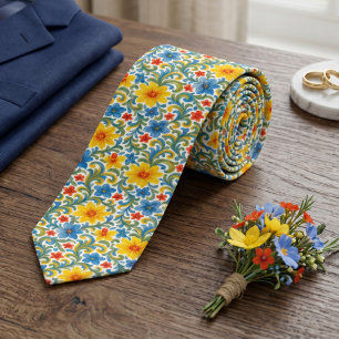 Cravate Motif artistique floral de feuilles colorées chic
