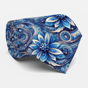 Cravate Motif artistique paisley bleu marine azur foncé