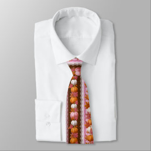 Cravate Motif automnal floral citrouille orange rose