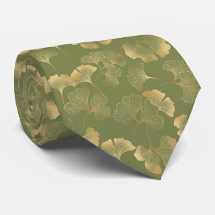 Cravate Motif Automnal Ginkgo Doré