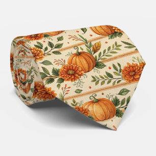 Cravate Motif automnal rustique de citrouille et de chrysa