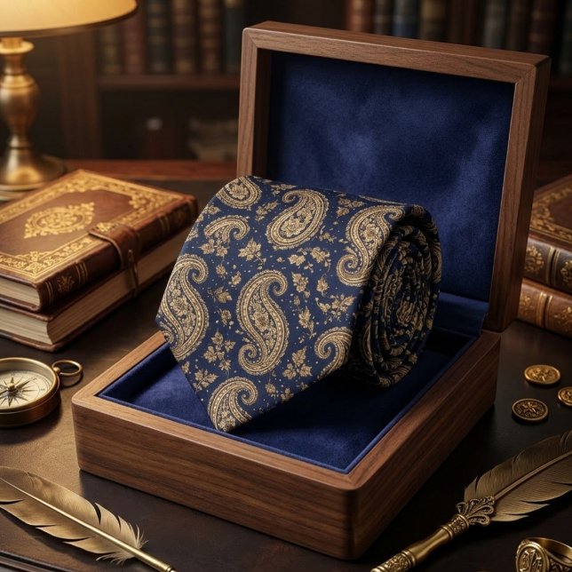 Cravate Motif baroque classique Paisley or Navy (Créateur téléchargé)