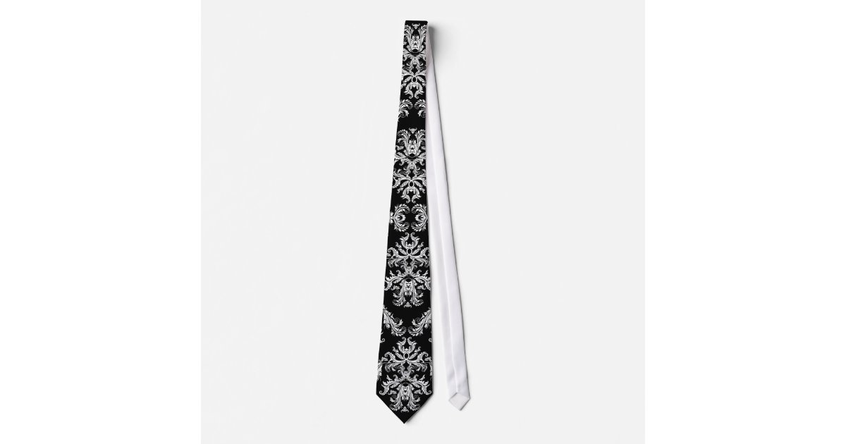 Cravate Motif Baroque Noir Et Blanc Fleuri Zazzle Fr