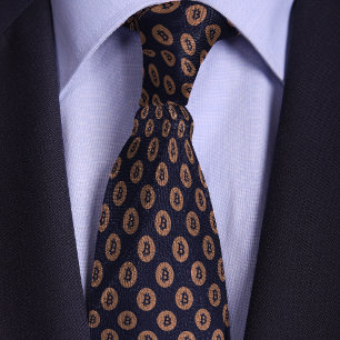 Cravate Motif Bitcoin Bitcoin Bleu et Rose Or