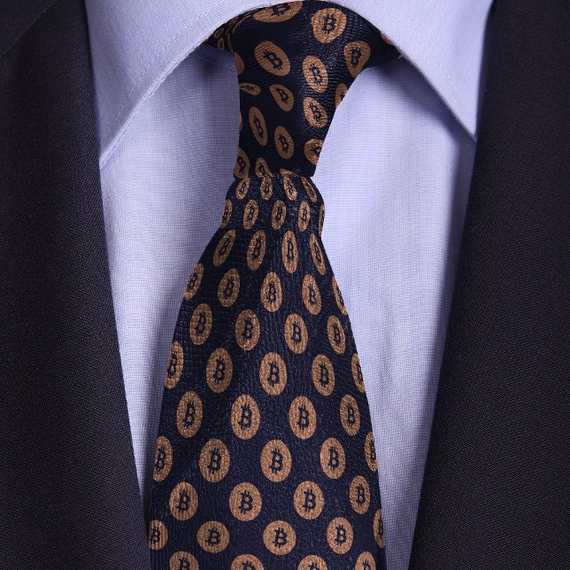 Cravate Motif Bitcoin Bitcoin Bleu et Rose Or (Créateur téléchargé)