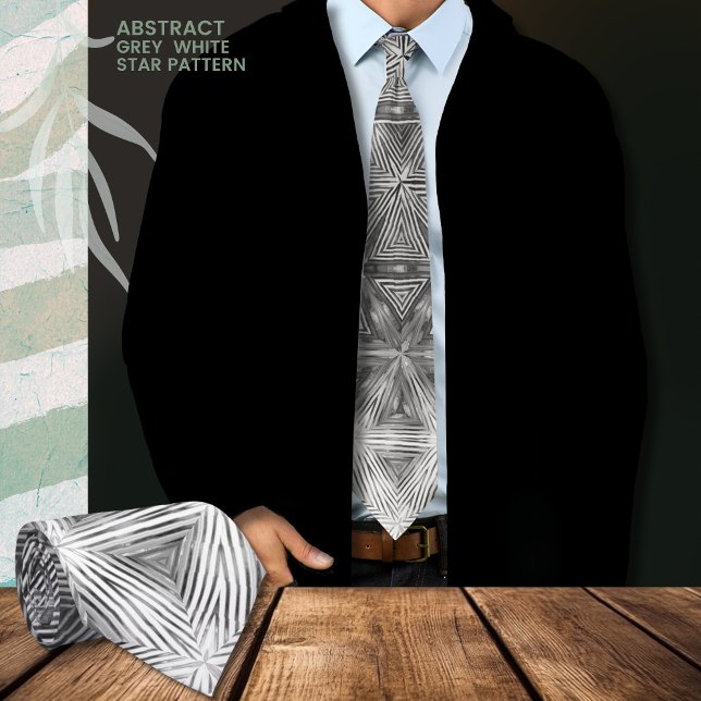 Cravate Motif Black Grey Star (Black Grey Star Pattern Neck Tie)