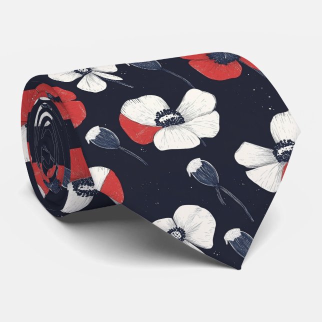 Cravate Motif blanc avec accents rouge et bleu (Roulé)