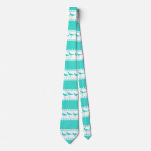 Cravate Motif blanc d'oiseaux de bécasseau de turquoise