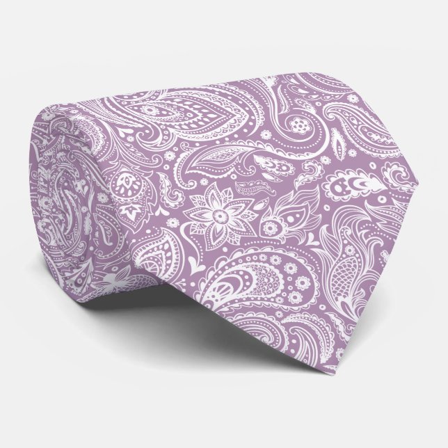 Cravate Motif blanc et violet Vintage Paisley (Roulé)