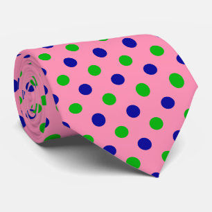 Cravate Motif bleu et vert sur pois roses 