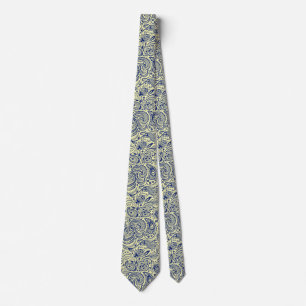 Cravate Motif bleu marine et jaune Floral Paisley