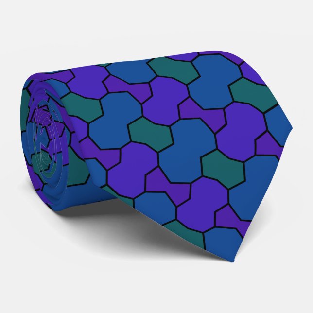 Cravate Motif bleu violet vert (Roulé)