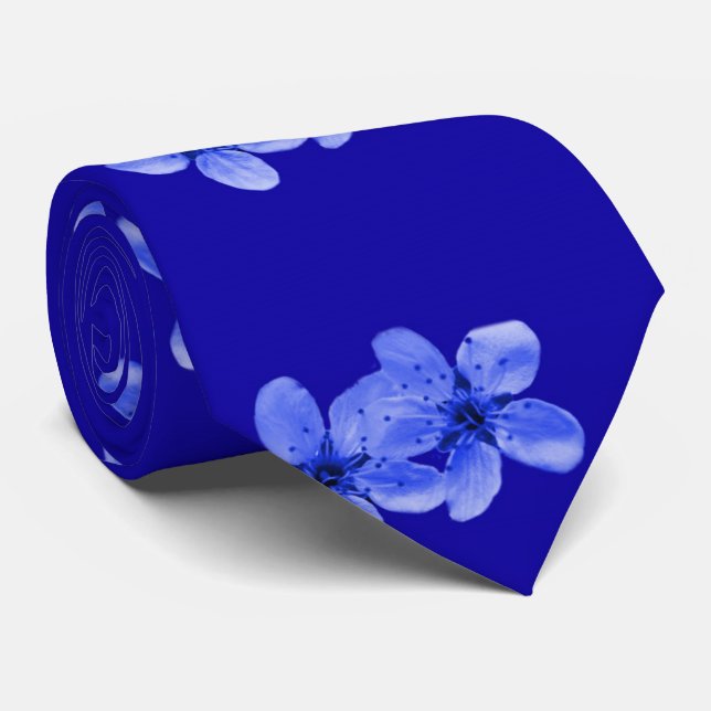 Cravate Motif, Blue Cherry Blossoms, (Roulé)