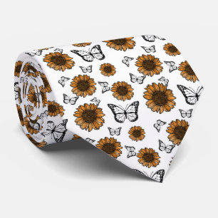 Cravate Motif bohème Tournesol et Papillons 