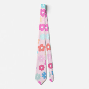 Cravate Motif Boho Rose Daisy Flowers