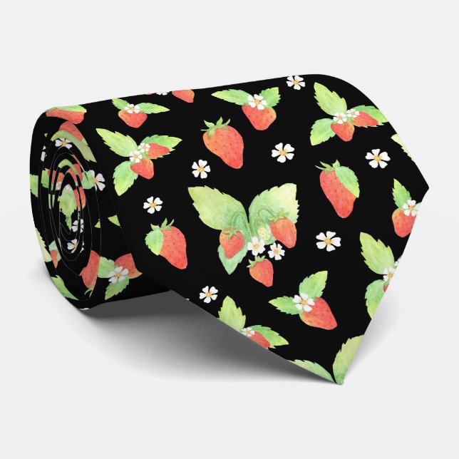 Cravate Motif botanique aquarelle de fraise mignon (Roulé)
