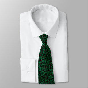Cravate Motif botanique d'art folklorique moderne en vert.