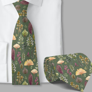 Cravate Motif botanique de feuilles d'automne modernes ver