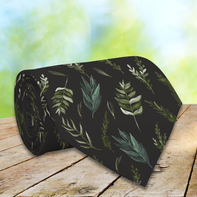 Cravate Motif Botanique de Feuilles Vertes (In situ)