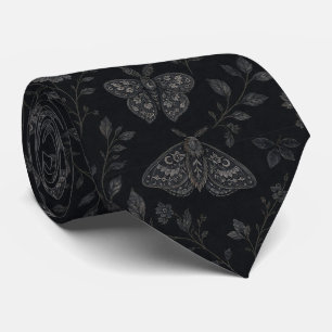 Cravate Motif botanique de Halloween sombre de luxe – Noir