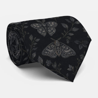 Cravate Motif botanique de Halloween sombre de luxe – Noir