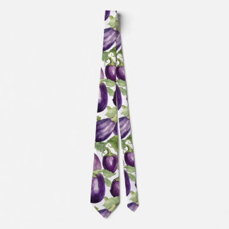 Cravate Motif botanique de jardin aux aubergines à l'aquar