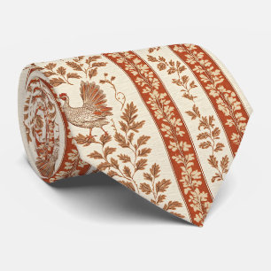 Cravate Motif botanique de poule de ferme rouge antique