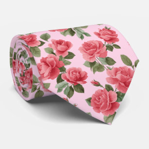 Cravate Motif botanique de roses roses romantiques