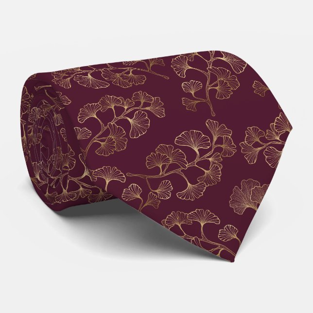 Cravate Motif botanique doré asiatique (Roulé)