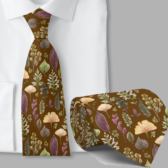 Cravate Motif botanique feuilles d'automne modernes marron (Créateur téléchargé)