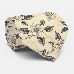 Cravate Motif botanique floral bleu vintage (7)