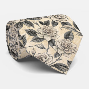 Cravate Motif botanique floral bleu vintage (9)