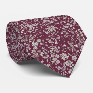 Cravate Motif botanique floral de Bourgogne vintage