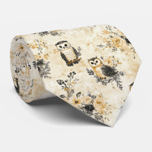 Cravate Motif botanique floral de chouette beige neutre