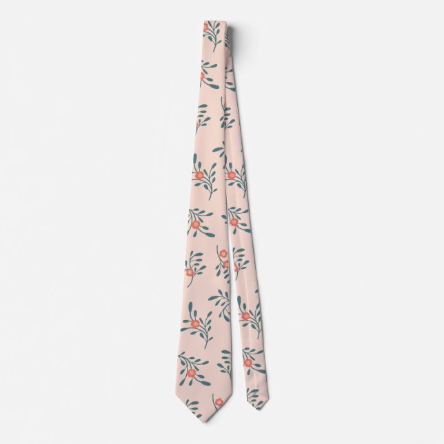 Cravate Motif botanique floral sarcelle rose (Devant)