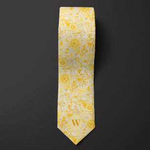 Cravate Motif Botanique Jaune Crème