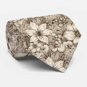 Cravate Motif botanique raffiné dans des tons sépia doux