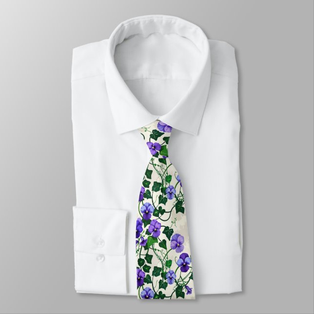 Cravate Motif botanique sans couture de violettes sauvages (Attaché)