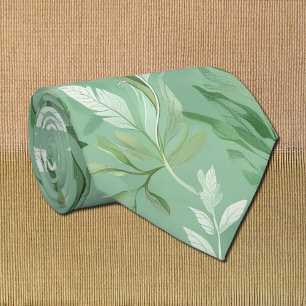 Cravate motif botanique vert subtil